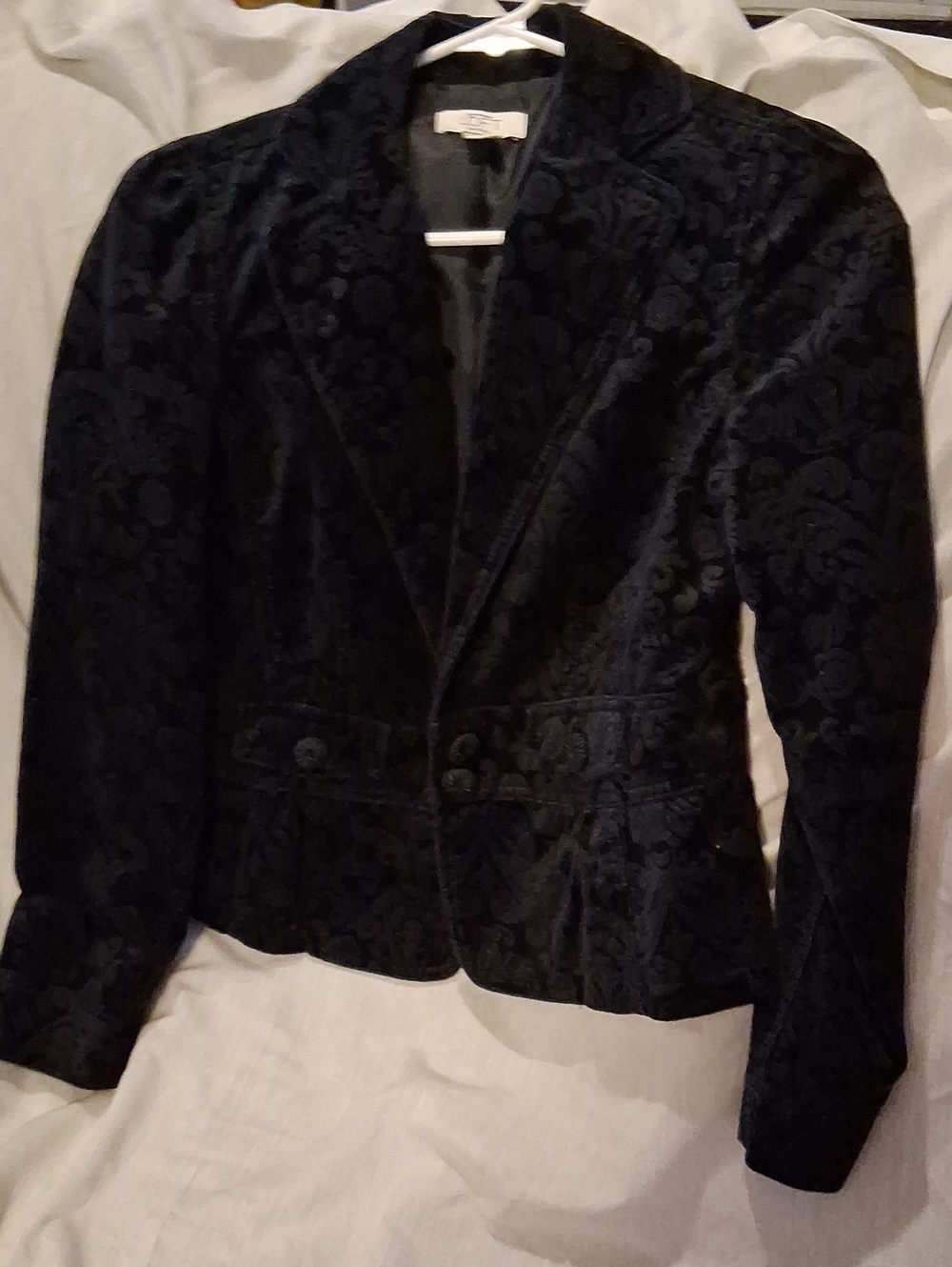 LOFT Black Velvet Brocade Blazer